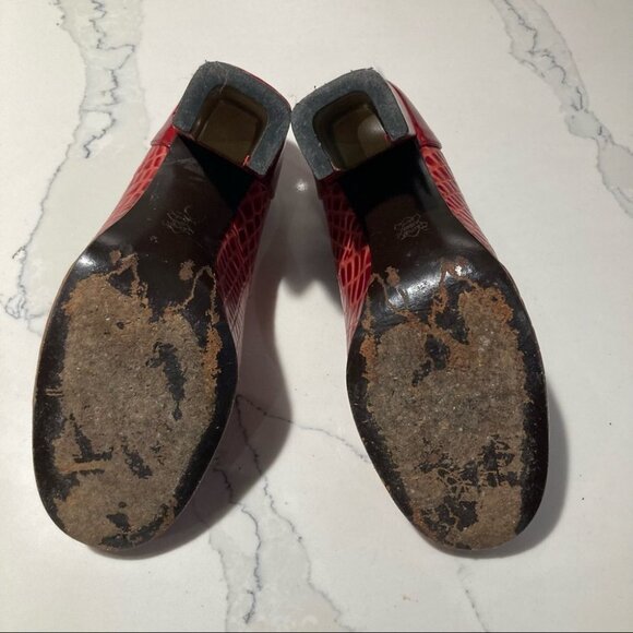 JOHN FLUEVOG Sz  9 Let Me Walk My Dreams Croc Skin Design U Shaped Heel Shoes - Picture 7 of 14